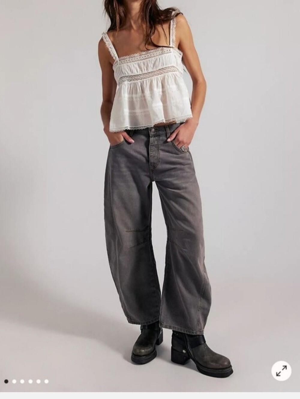 NWT We The Free Good Luck Mid-Rise Barrel Jeans in Archive Grey